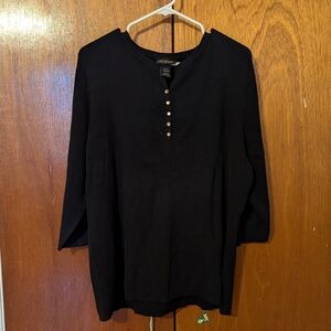 Lane Bryant Black Ribbed Button-Front Top 3/4 Sleeves Sz 22/24